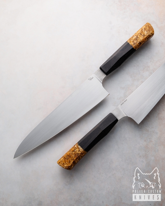 KITCHEN KNIFE GYUTO 210 12 M390 BLACK OAK AND GOLD PABIŚ KNIVES
