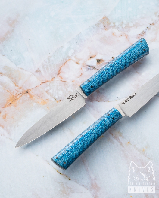 A SMALL PEELING KITCHEN KNIFE 80 4 M390 BLUE TWILL PABIŚ