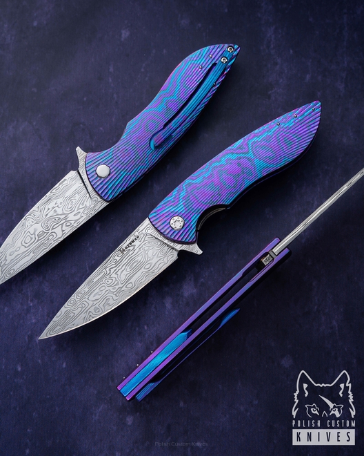 FOLDING KNIFE FOLDER STING #0723 TIMASCUS DAMASTEEL FULL DRESS HERMAN KNIVES