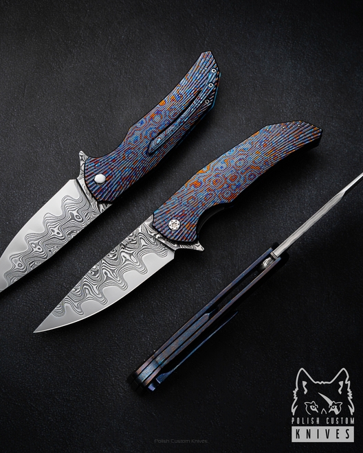 FOLDING KNIFE FOLDER DRAGONFLY #0507 FUTURON CORE BLACK TIMASCUS FULL DRESS HERMAN KNIVES