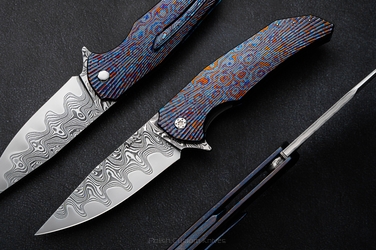 FOLDING KNIFE FOLDER DRAGONFLY #0507 FUTURON CORE BLACK TIMASCUS FULL DRESS HERMAN KNIVES