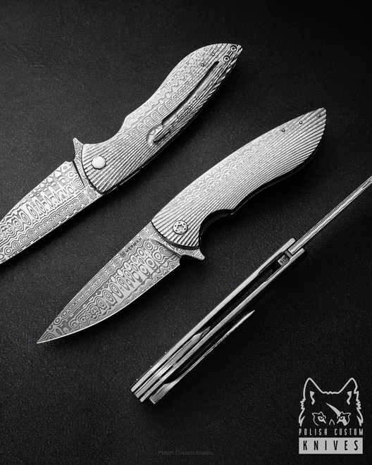 FOLDING KNIFE FOLDER STING #0815 DAMASTEEL FULL DRESS HERMAN KNIVES