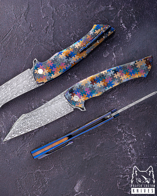 FOLDING KNIFE FOLDEROVIUM GENERATION 2 #0109 DAMASTEEL PUZZLE HALF DRESS ( C0060 ) HERMAN KNIVES