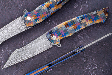 FOLDING KNIFE FOLDEROVIUM GENERATION 2 #0109 DAMASTEEL PUZZLE HALF DRESS ( C0060 ) HERMAN KNIVES