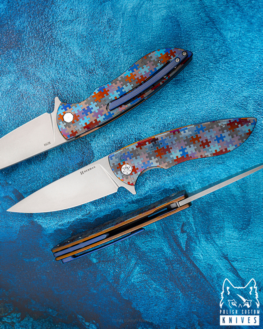 FOLDING KNIFE FOLDER STING #0921 M390 PUZZLE HERMAN KNIVES