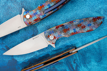 FOLDING KNIFE FOLDER STING #0921 M390 PUZZLE HERMAN KNIVES