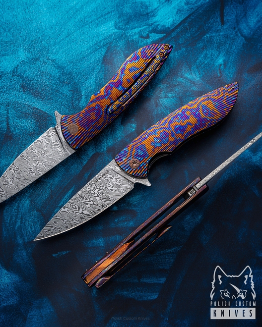 FOLDING KNIFE FOLDER STING #0702 TIMASCUS DAMASTEEL FULL DRESS HERMAN KNIVES