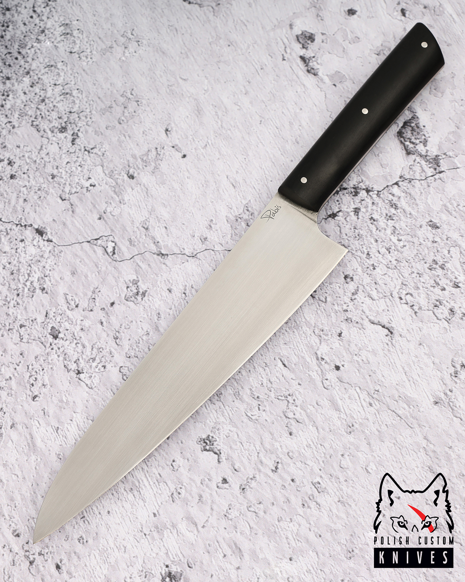 KITCHEN KNIFE CHOPPER BONE CLEVER 8 D2 K110 STABILIZED BLACK HORNBEAM PABIS