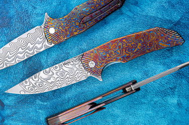 FOLDING KNIFE FOLDER DRAGONFLY #0506 NICHOLS CORE DAMASCUS TIMASCUS FULL DRESS HERMAN KNIVES