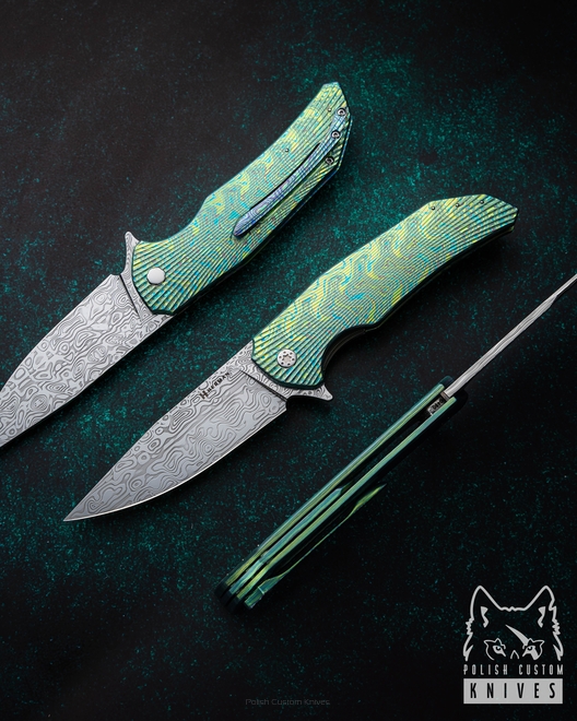 FOLDING KNIFE FOLDER DRAGONFLY #0480 DAMASTEEL TIMASCUS ( C0026 ) FULL DRESS HERMAN KNIVES