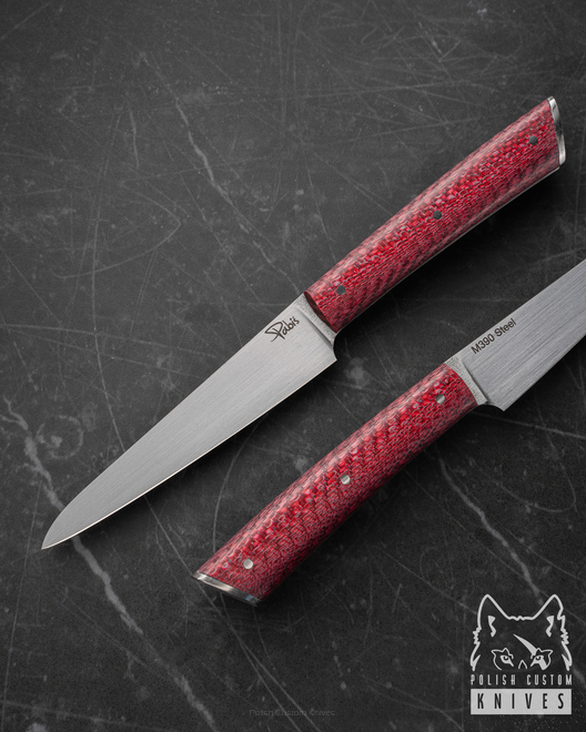 KITCHEN KNIFE HANDY PETTY 120 7 M390 RED TWILL PABIS