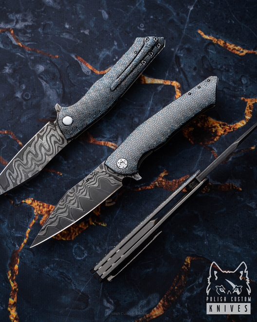 FOLDING KNIFE FOLDER BEE #0172 NICHOLS CORE DAMASCUS TESSERACT HALF DRESS HERMAN KNIVES