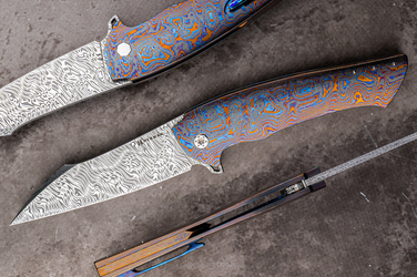 FOLDING KNIFE FOLDER OVIUM GENERACJA 2 #0170 DAMASTEEL BLACK TIMASCUS FULL DRESS HERMAN KNIVES