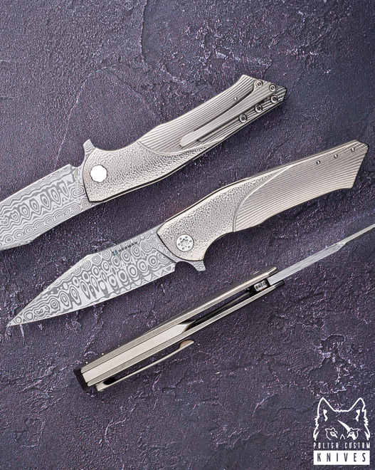 FOLDING KNIFE FOLDER BEE #0289 DAMASTEEL HALF DRESS HERMAN KNIVES