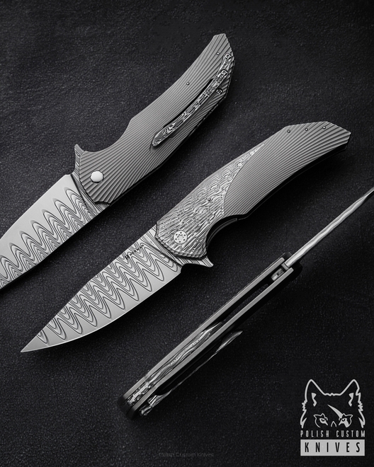 FOLDING KNIFE FOLDER DRAGONFLY 297 DAMASTEEL HALF DRESS HERMAN KNIVES