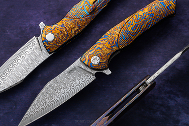 FOLDING KNIFE FOLDER BEE 3 DAMASTEEL TIMASCUS FULL DRESS HERMAN KNIVES