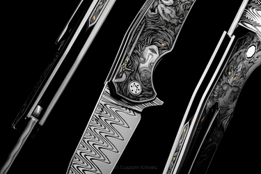 FOLDING KNIFE FOLDER DRAGONFLY 1 of 4 "WOMEN AS FORCES OF NATURE-AIR" ENGRAVED BY M.KALLA HERMAN KNIVES