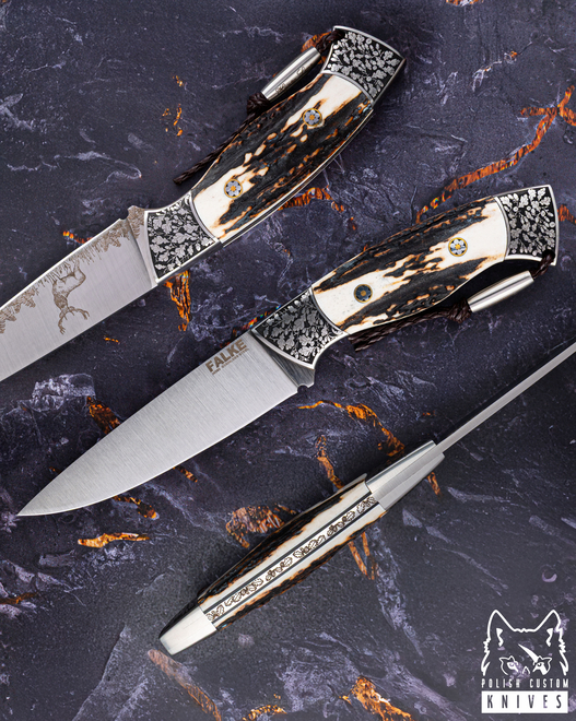 HUNTING KNIFE HUNTER LONG INDIVIDUAL HL 009 M390 DEER ANTLERS FALKE KNIVES