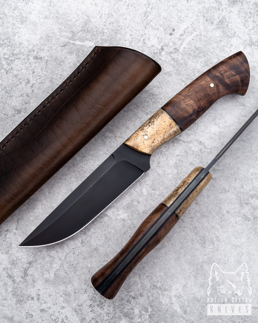 HUNTING KNIFE HUNTER V3 ELK BONE BRAZIL NUT, BROWN LEATHER ML TD