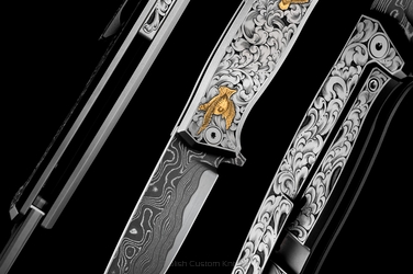 FOLDING KNIFE FOLDER ARSEN 1 OF 1  "PARTRIGE HUNTING SEASON" KD KNIVES ENGRAVED BY M. KALLA