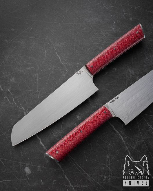 KITCHEN KNIFE SANTOKU 180 19 M390 RED TWILL PABIS