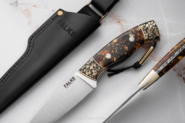 HUNTING KNIFE HUNTER INDIVIDUAL H323 N690 GOLD AND AMBER IN RESIN FALKE KNIVES
