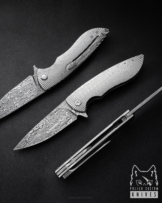 FOLDING KNIFE FOLDER STING #0814 DAMASTEEL FULL DRESS HERMAN KNIVES