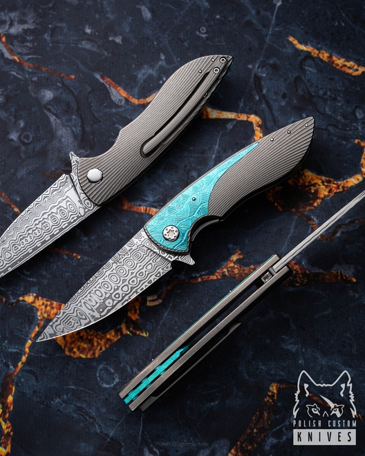 FOLDING KNIFE FOLDER MICRO STING #0356 DAMASTEEL HALF DRESS  HERMAN KNIVES