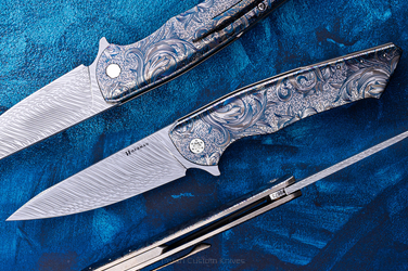 FOLDING KNIFE FOLDER SLIM #0673 DAMASTEEL ETERNAL GARDEN HERMAN KNIVES