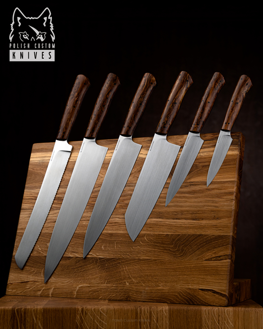SET OF KITCHEN KNIVES WITH CUTTING BOARD M390 KARELIAN BIRCH