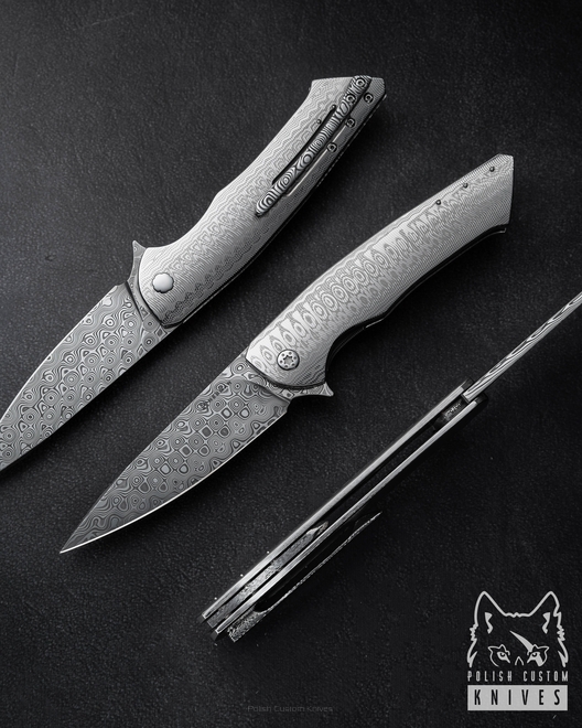 FOLDING KNIFE FOLDER SLIM #0575 DAMASTEEL FULL DRESS HERMAN KNIVES