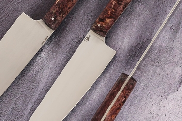 KITCHEN KNIFE SANTOKU 180 49 M390 BURL OF KARELIAN BIRCH PABIŚ KNIVES