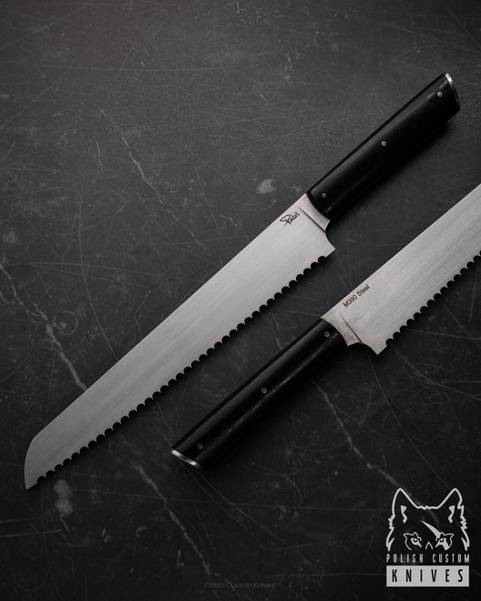 KITCHEN SERRATED BREAD KNIFE 240 3 M390 BLACK HORNBEAM PABIS