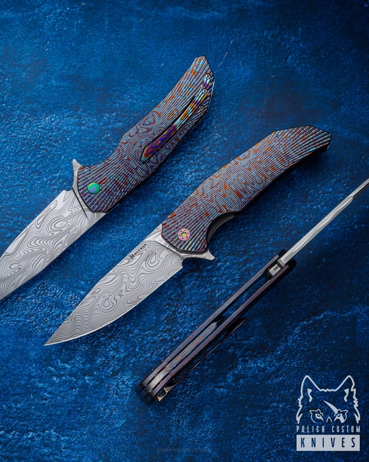 FOLDING KNIFE FOLDER DRAGONFLY #0368 DAMASTEEL BLACK TIMASCUS FULL DRESS HERMAN KNIVES