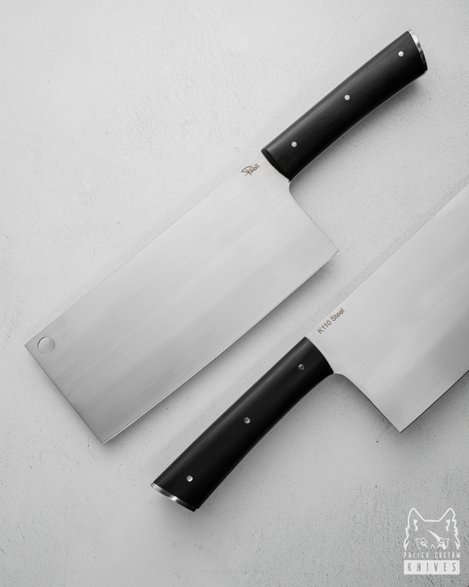 KITCHEN KNIFE CHOPPER CHINESE CLEVER 7 D2 K110 STABILIZED BLACK HORNBEAM  PABIS