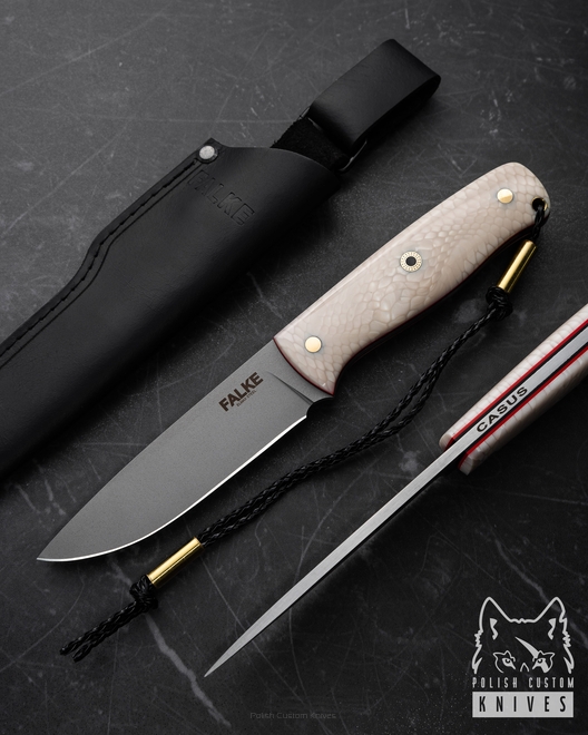 HUNTING SURVIVAL KNIFE CASUS INDIVIDUAL C 002 ELMAX WHITE JUMA DRAGON SKIN FALKE