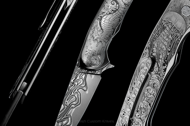 FOLDING KNIFE FOLDER SLIM 1 OF 1 "SEAHORSE & JELLYFISH" ENGRAVED BY MALBA HERMAN KNIVES