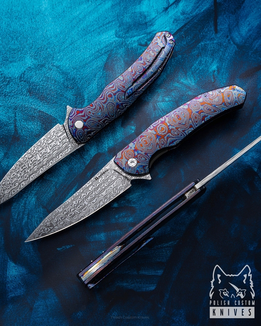 FOLDING KNIFE FOLDER ISHTAR #0671 DAMASTEEL BLACK TIMASCUS HERMAN KNIVES