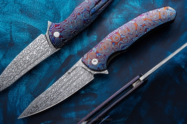 FOLDING KNIFE FOLDER ISHTAR #0671 DAMASTEEL BLACK TIMASCUS HERMAN KNIVES