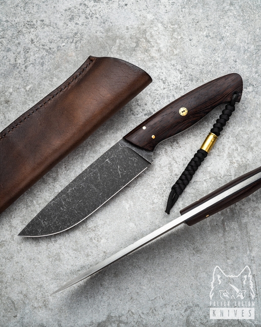 SURVIVAL KNIFE BLACK WIDOW WENGE, MOSAIC PINS, BROWN LEATHER ML TD