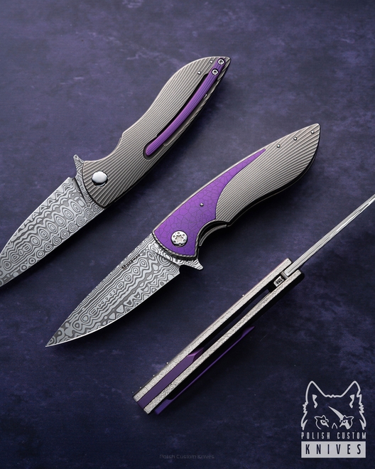 FOLDING KNIFE FOLDER MICRO STING #0355 DAMASTEEL HALF DRESS HERMAN KNIVES