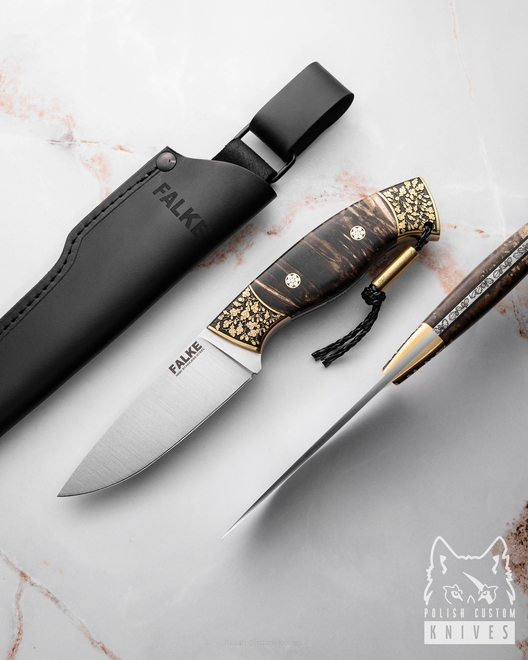 HUNTING KNIFE HUNTER INDIVIDUAL H312 N690 STABILIZED MAPLE BURL FALKE KNIVES