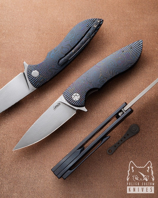 FOLDING KNIFE FOLDER MICRO STING 7 BLACK TIMASCUS ALLEIMA FULL DRESS HERMAN KNIVES