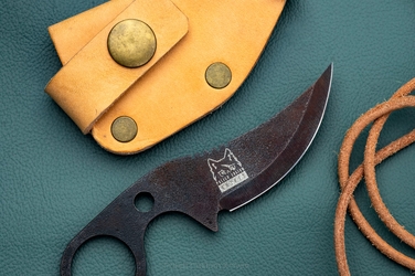 NECK, EDC KNIFE SULTAN OXIDIZED K110 NATURAL LEATHER SHEATH PRUCIAK