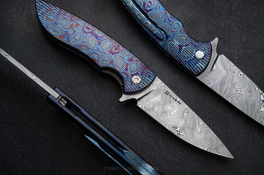 FOLDING KNIFE FOLDER STING #0899 LEFTY DAMASTEEL BLACK TIMASCUS ( C0050 ) FULL DRESS HERMAN KNIVES