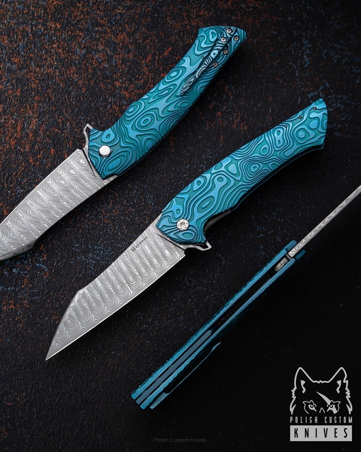FOLDING KNIFE FOLDER OVIUM GENERATION 2 #0135 DAMASTEEL NEBULA RIPPLE HALF DRESS HERMAN KNIVES