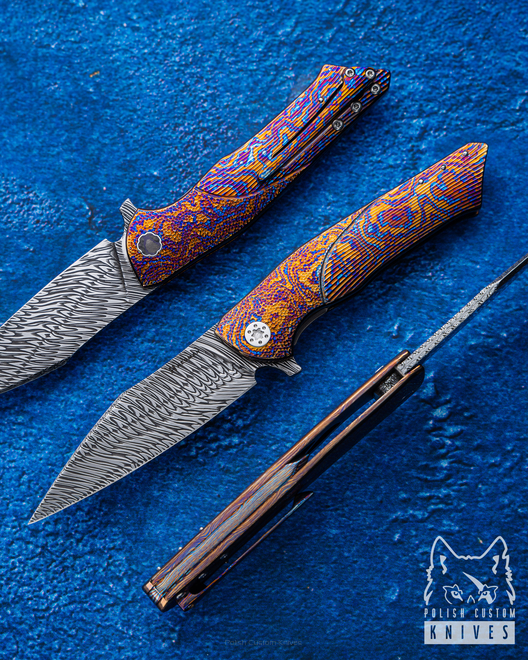 FOLDING KNIFE FOLDER BEE 50 DAMASTEEL TIMASCUS FULL DRESS HERMAN KNIVES