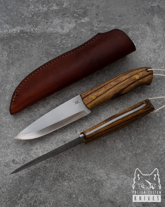 KNIFE BUSHCRAFT ZEBRANO WITH BROWN LEATHER SHEATH