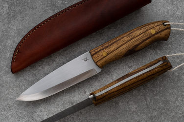 KNIFE BUSHCRAFT ZEBRANO WITH BROWN LEATHER SHEATH