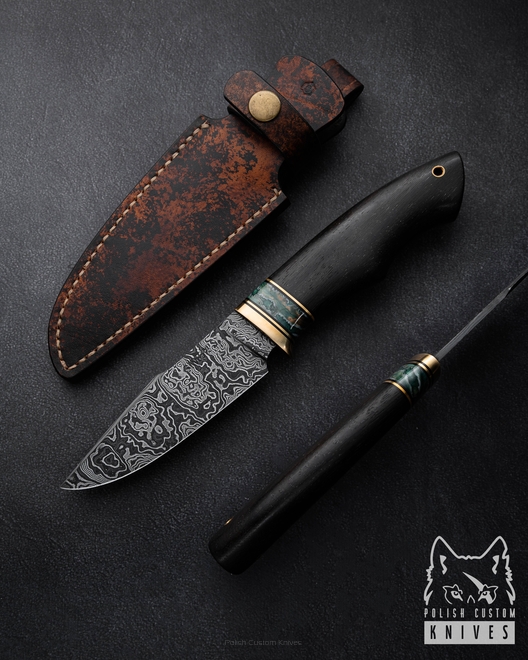 HUNTING TACTICAL KNIFE  REX 9 DAMASCUS BLACK HORNBEAM SIMON'S KNIVES